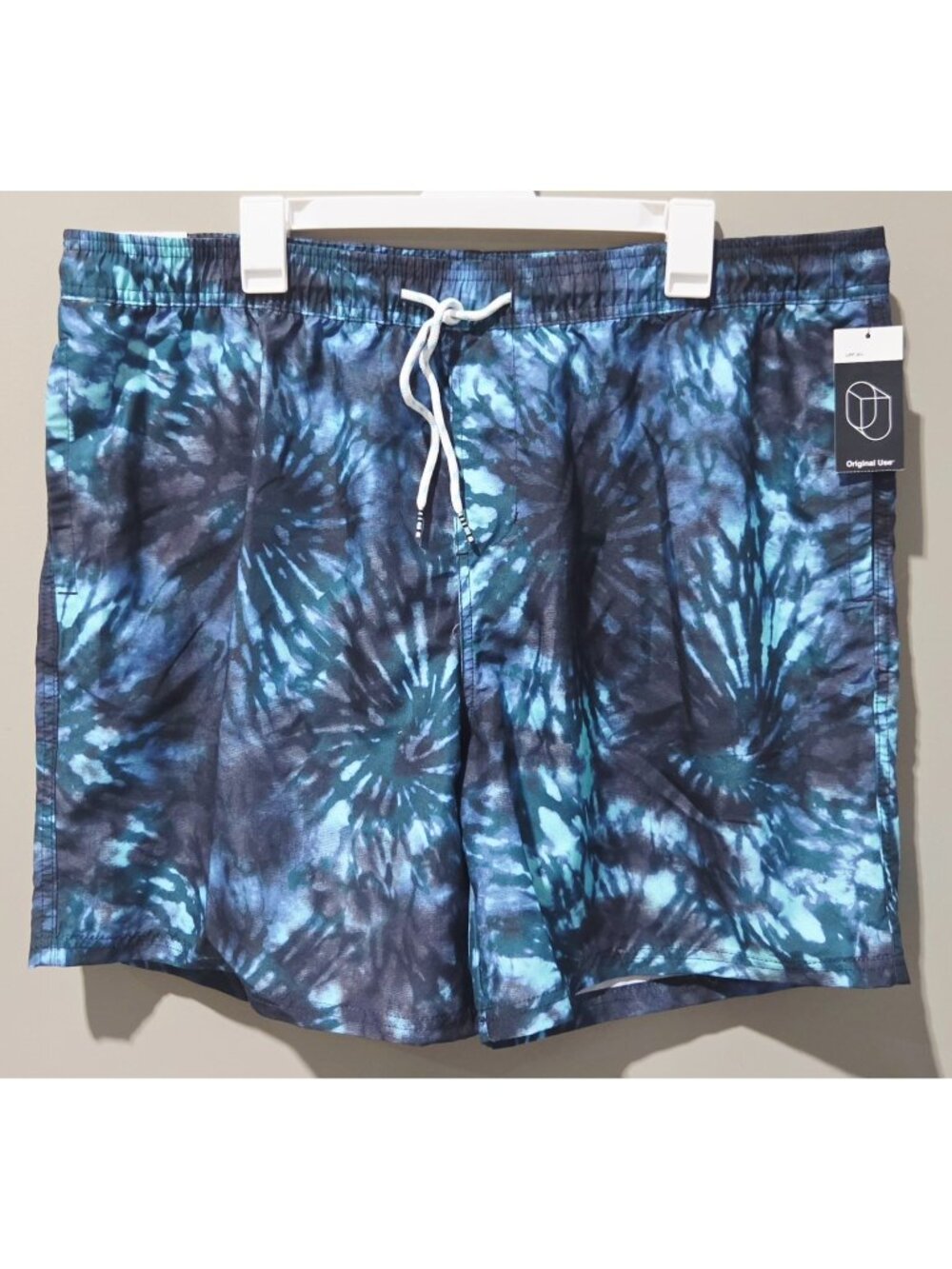 Original Use Men's Navy Blue & Teal Tie Dye Fireworks Swim Trunks -- XL 40/42